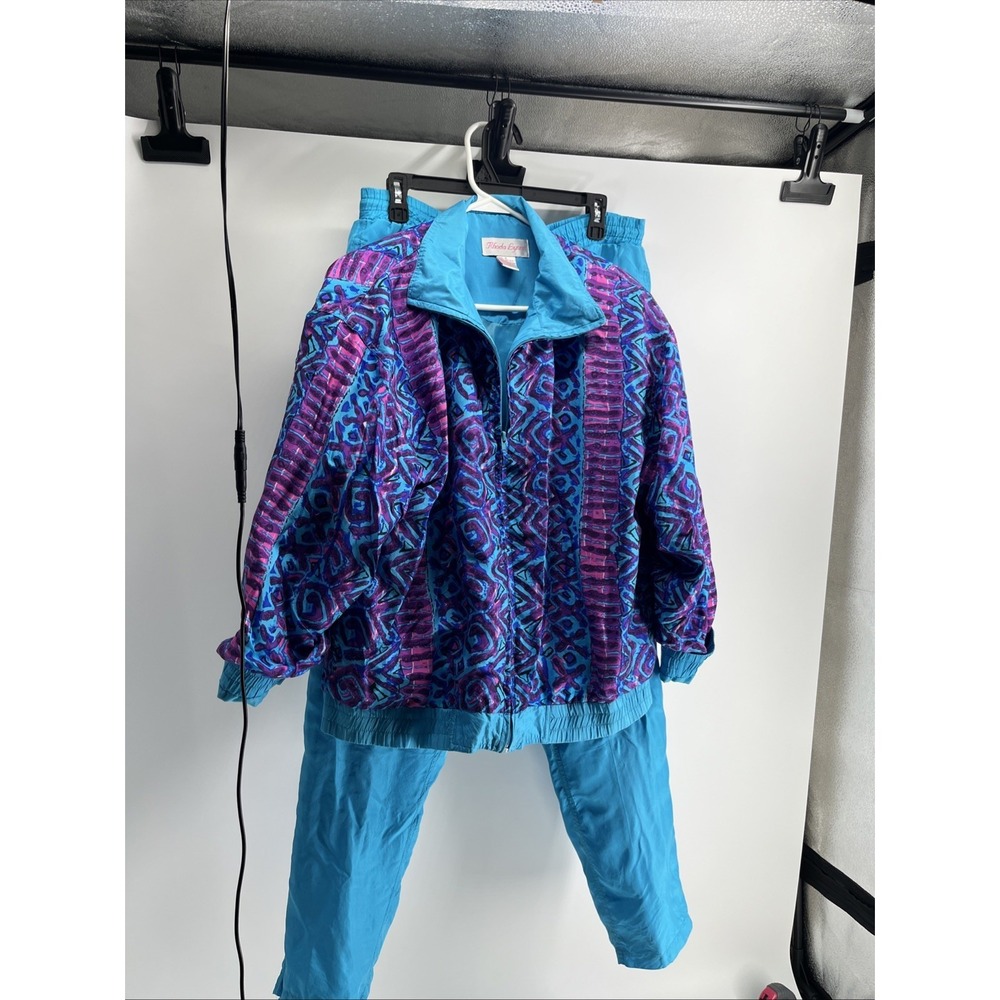 Vtg Casual Isle 80s 90s Full Zip Nylon Windbreaker Jogging Suit Size S Purple